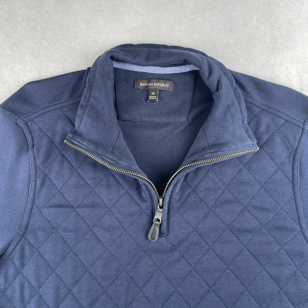 Banana Republic Sweater Mens M Navy Blue Quilted Quarter Zip Pullover Golf Layer